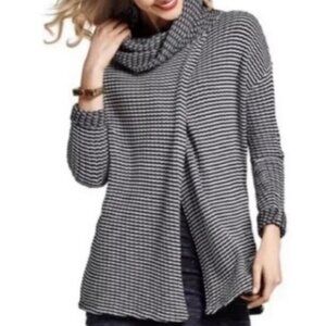 Cabi Fergie Split Knit Gray Black Cowl Turtleneck Sweater 100% Cotton Size S M